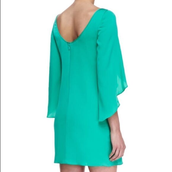 MILLY Jade teal mint green silk butterfly sleeves wedding guest dress size 2 - Picture 2 of 15